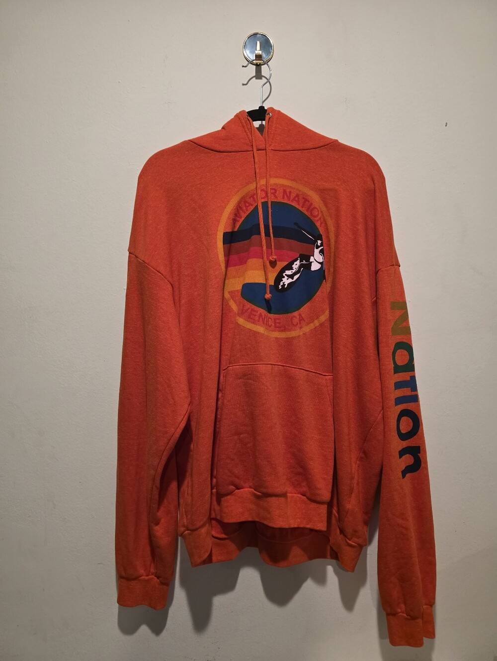 NWOT Aviator Nation Venice CA Orange Surfer Graphic Hoodie Sweatshirt Size XL